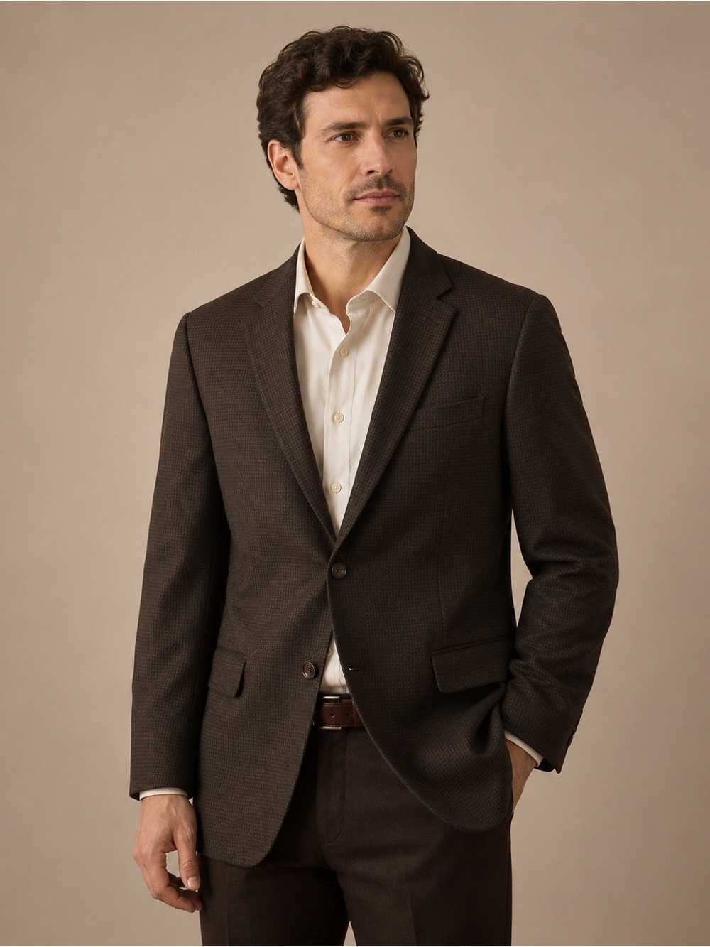 CHAPS 100% Wool Brown‎ Houndstooth Sport Coat Blazer Men’s 48R